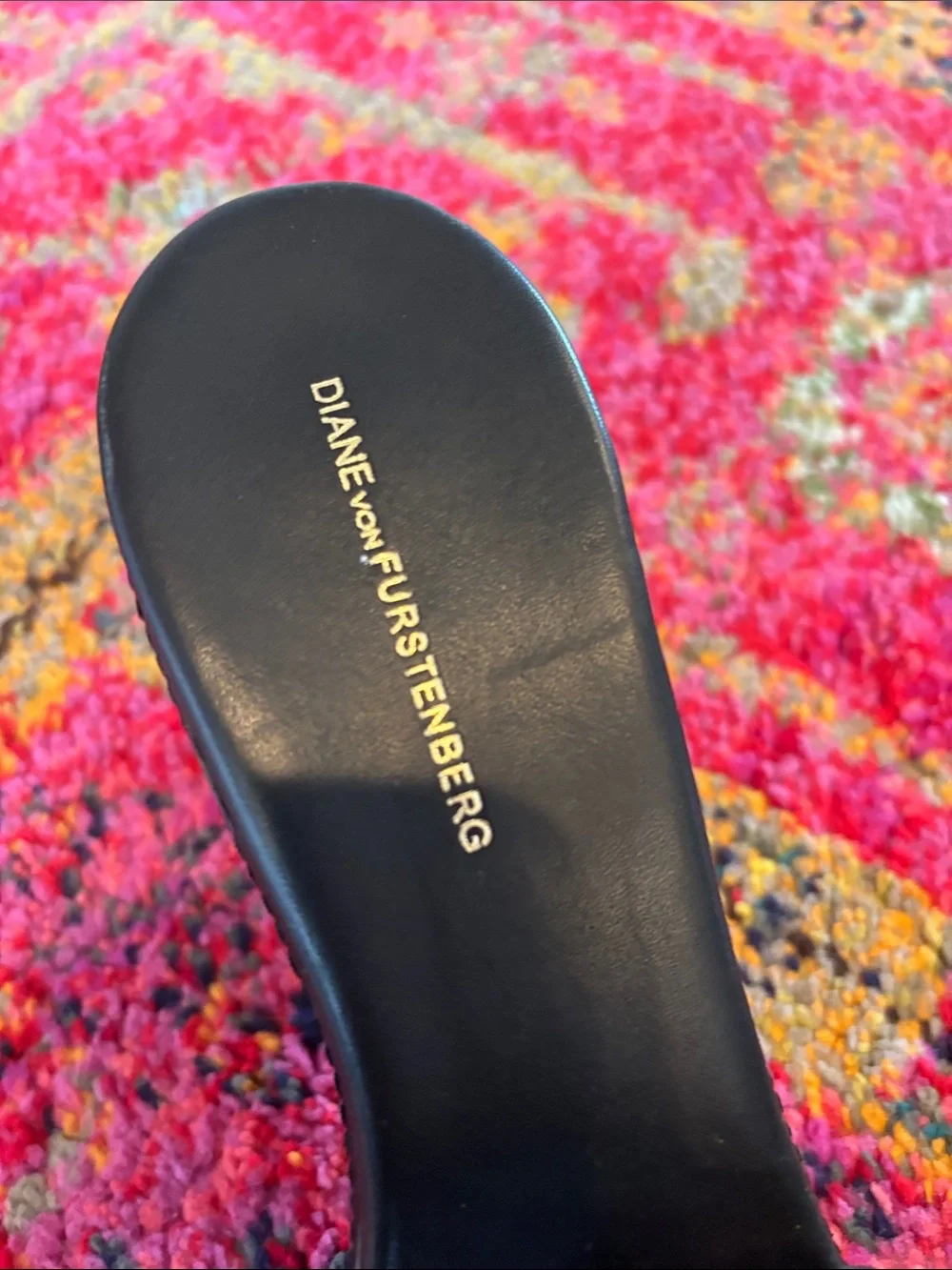 Diane Von Furstenberg Black Patent Slide Sandals with Gold Buckle - Kids
